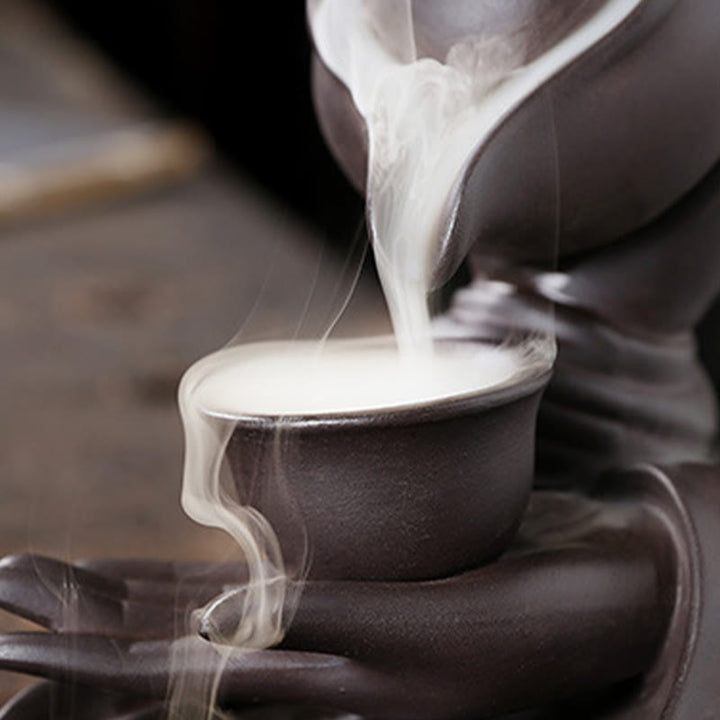 Buddha Stones, mano di Buddha che tiene teiera, tazza, fontana di fumo a riflusso in ceramica, bruciatore di incenso curativo, decorazione - image 6