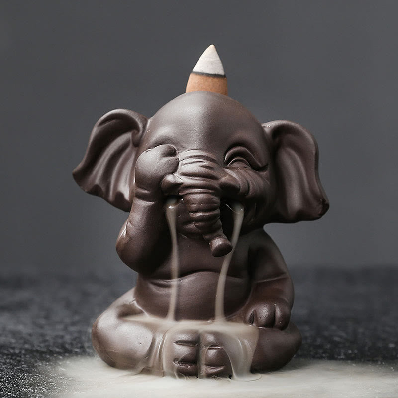 Buddha Stones, elefante carino, argilla viola, fontana di fumo a riflusso, bruciatore di incenso curativo per la pace, decorazione - Non guardare 6,6*8,5*9,3cm - image 8