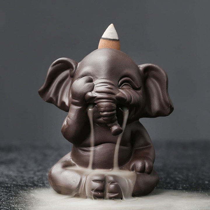 Buddha Stones, elefante carino, argilla viola, fontana di fumo a riflusso, bruciatore di incenso curativo per la pace, decorazione - Non guardare 6,6*8,5*9,3cm - image 8