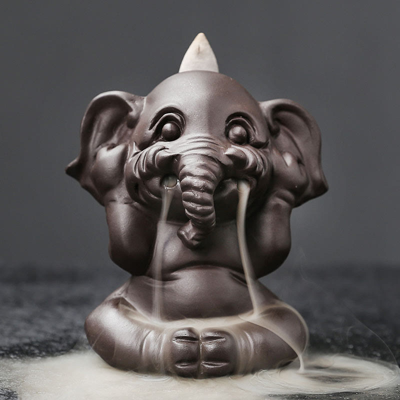 Buddha Stones, elefante carino, argilla viola, fontana di fumo a riflusso, bruciatore di incenso curativo per la pace, decorazione - Non ascoltare 6,6*8,5*9,3cm - image 16