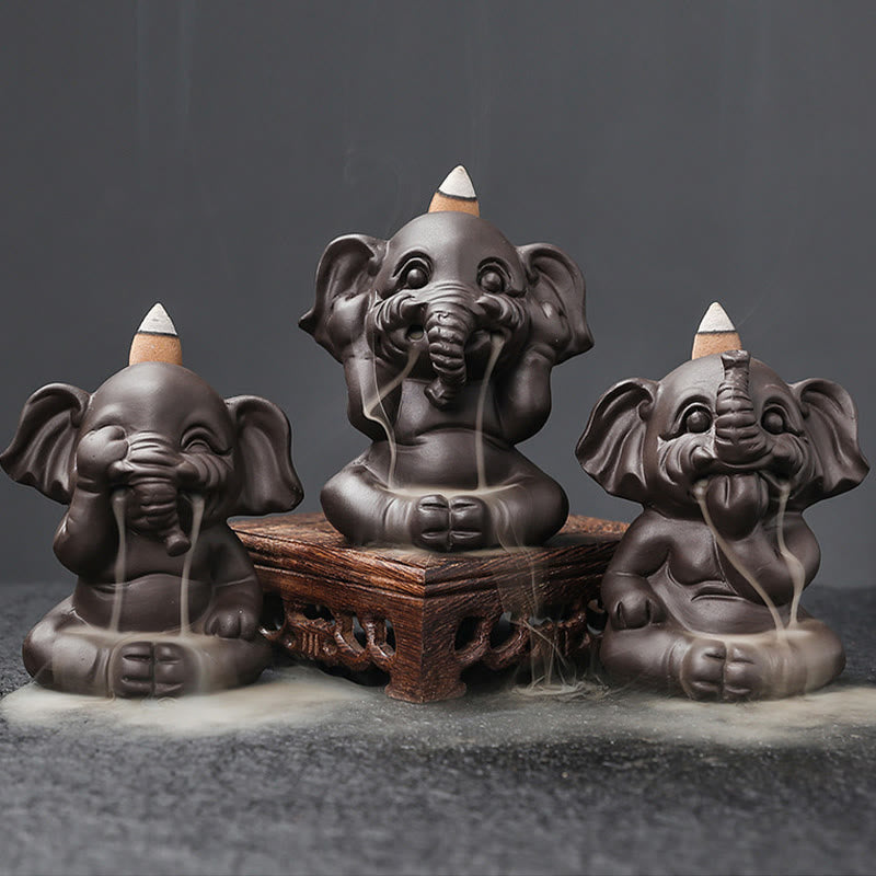 Buddha Stones, elefante carino, argilla viola, fontana di fumo a riflusso, bruciatore di incenso curativo per la pace, decorazione - image 2