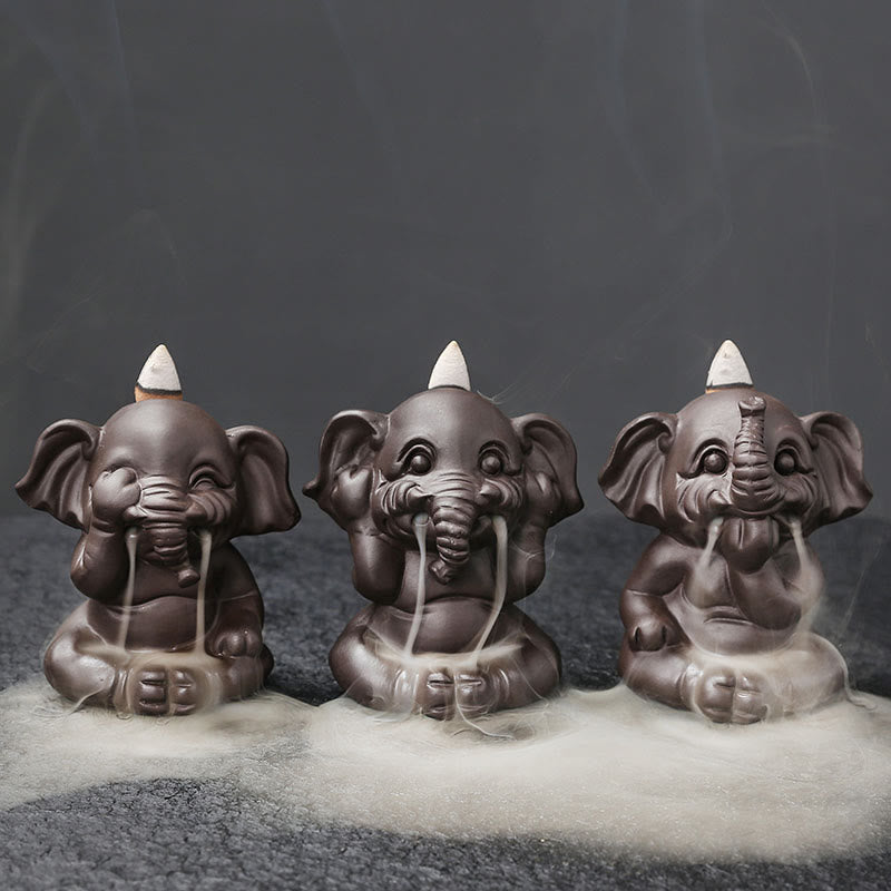 Buddha Stones, elefante carino, argilla viola, fontana di fumo a riflusso, bruciatore di incenso curativo per la pace, decorazione - image 3