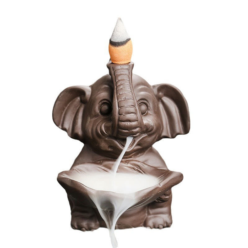 Buddha Stones, piccolo elefante che tiene una foglia, argilla viola, fontana di fumo a riflusso, bruciatore di incenso curativo, decorazione - image 18