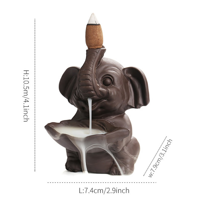 Buddha Stones, piccolo elefante che tiene una foglia, argilla viola, fontana di fumo a riflusso, bruciatore di incenso curativo, decorazione - image 16
