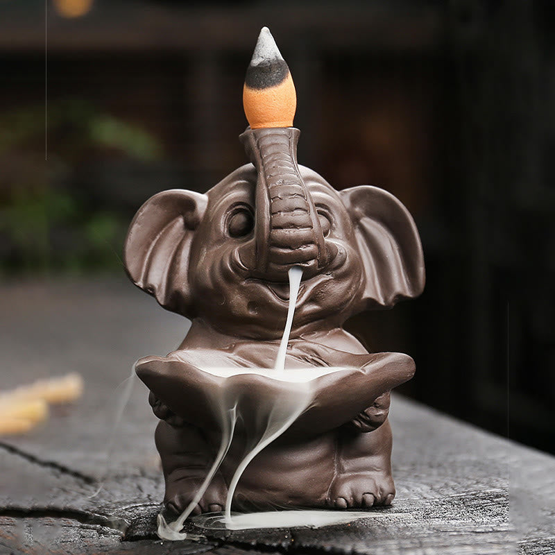 Buddha Stones, piccolo elefante che tiene una foglia, argilla viola, fontana di fumo a riflusso, bruciatore di incenso curativo, decorazione - image 8