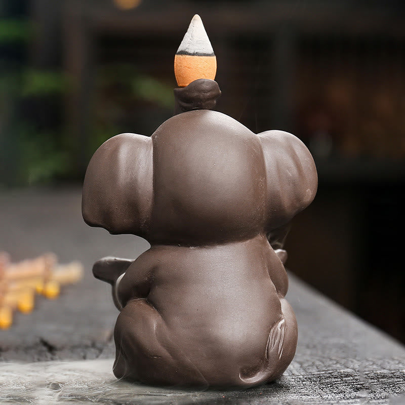 Buddha Stones, piccolo elefante che tiene una foglia, argilla viola, fontana di fumo a riflusso, bruciatore di incenso curativo, decorazione - image 5