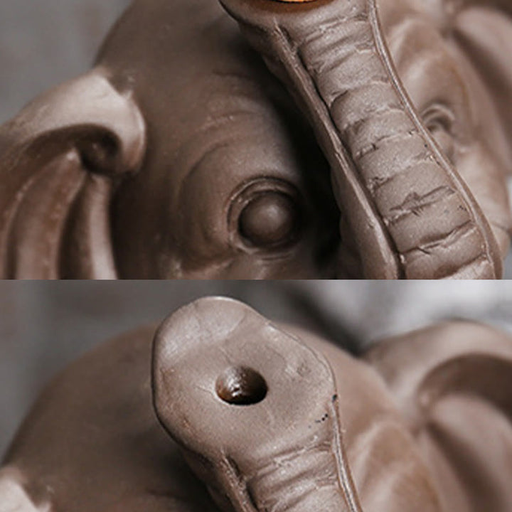 Buddha Stones, piccolo elefante che tiene una foglia, argilla viola, fontana di fumo a riflusso, bruciatore di incenso curativo, decorazione - image 15