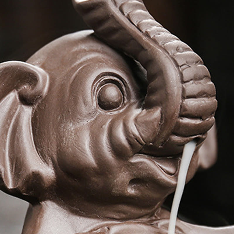 Buddha Stones, piccolo elefante che tiene una foglia, argilla viola, fontana di fumo a riflusso, bruciatore di incenso curativo, decorazione - image 11
