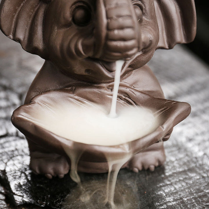 Buddha Stones, piccolo elefante che tiene una foglia, argilla viola, fontana di fumo a riflusso, bruciatore di incenso curativo, decorazione - image 13