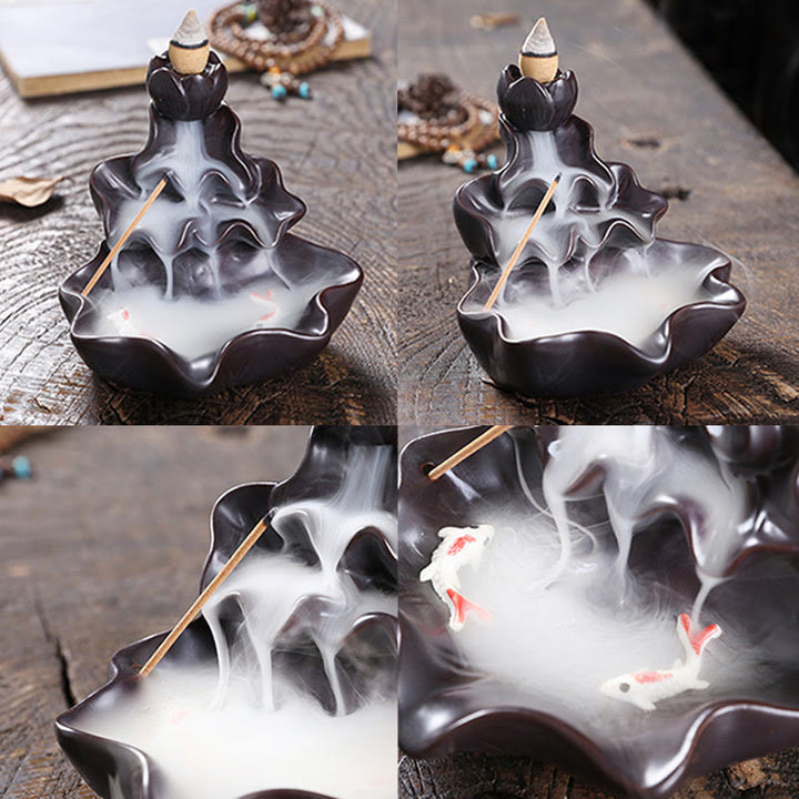 Buddha Stones, foglia di loto, pesce koi, fontana di fumo a riflusso in ceramica, bruciatore di incenso per la pace, decorazione - image 15