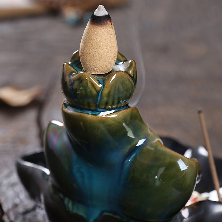 Buddha Stones, foglia di loto, pesce koi, fontana di fumo a riflusso in ceramica, bruciatore di incenso per la pace, decorazione - image 8