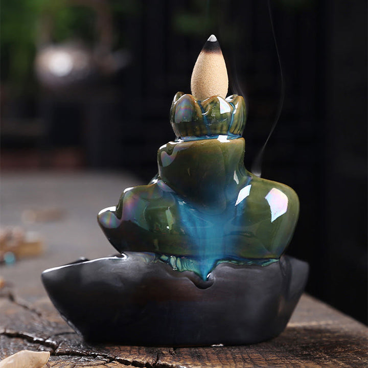 Buddha Stones, foglia di loto, pesce koi, fontana di fumo a riflusso in ceramica, bruciatore di incenso per la pace, decorazione - image 5