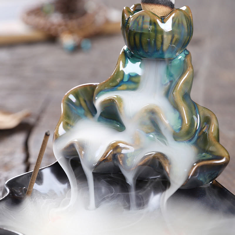 Buddha Stones, foglia di loto, pesce koi, fontana di fumo a riflusso in ceramica, bruciatore di incenso per la pace, decorazione - image 7