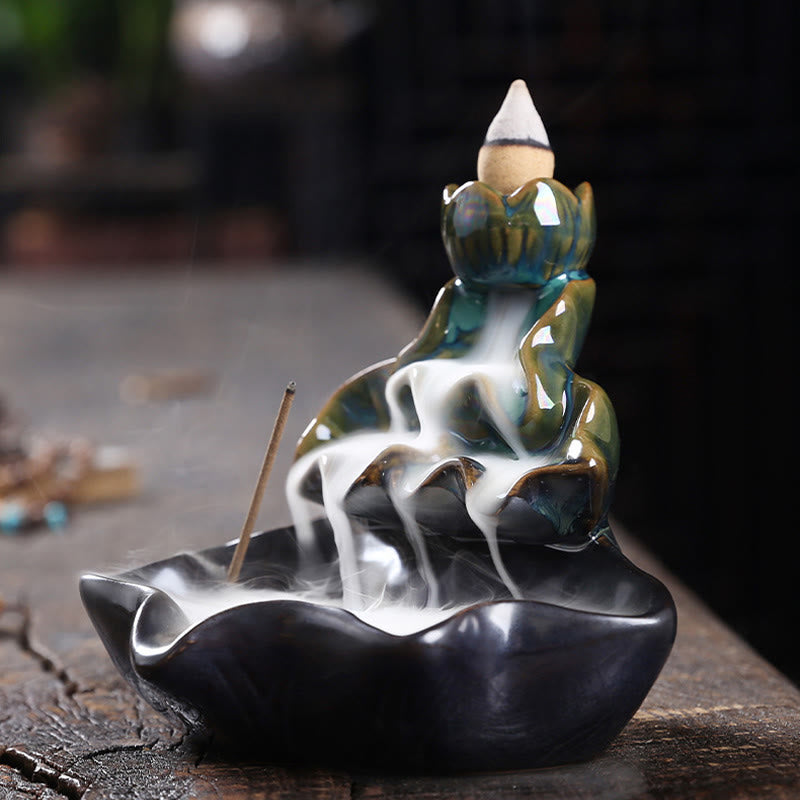 Buddha Stones, foglia di loto, pesce koi, fontana di fumo a riflusso in ceramica, bruciatore di incenso per la pace, decorazione - image 4