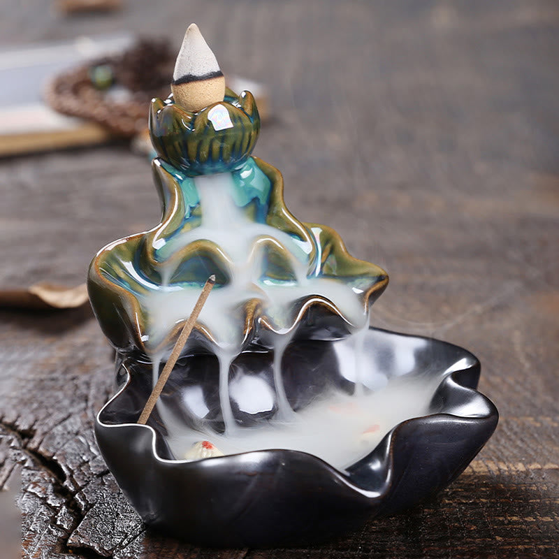 Buddha Stones, foglia di loto, pesce koi, fontana di fumo a riflusso in ceramica, bruciatore di incenso per la pace, decorazione - image 2