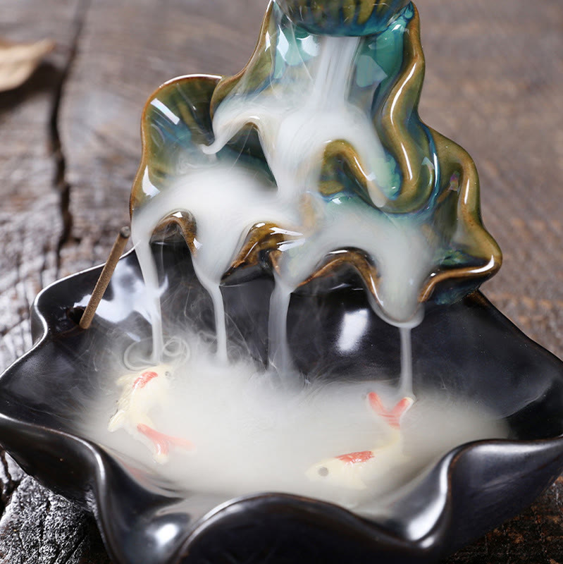 Buddha Stones, foglia di loto, pesce koi, fontana di fumo a riflusso in ceramica, bruciatore di incenso per la pace, decorazione - image 8