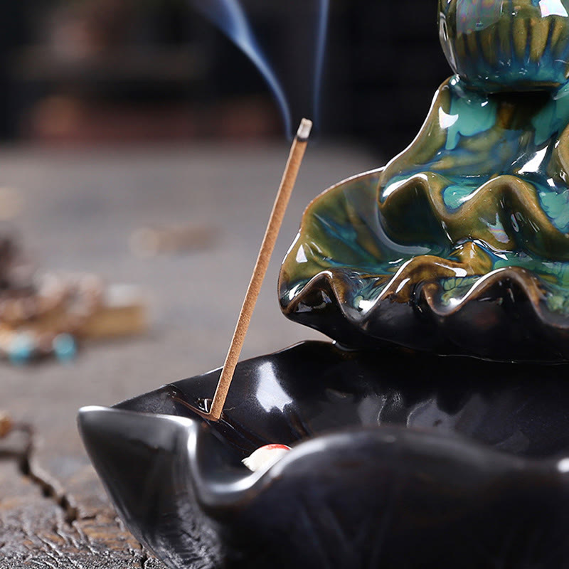 Buddha Stones, foglia di loto, pesce koi, fontana di fumo a riflusso in ceramica, bruciatore di incenso per la pace, decorazione - image 10