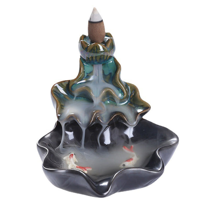 Buddha Stones, foglia di loto, pesce koi, fontana di fumo a riflusso in ceramica, bruciatore di incenso per la pace, decorazione - image 11
