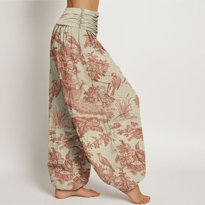 Pantaloni harem elastici in vita da donna con motivo Buddha Stones Birds Trees Rams - image 3
