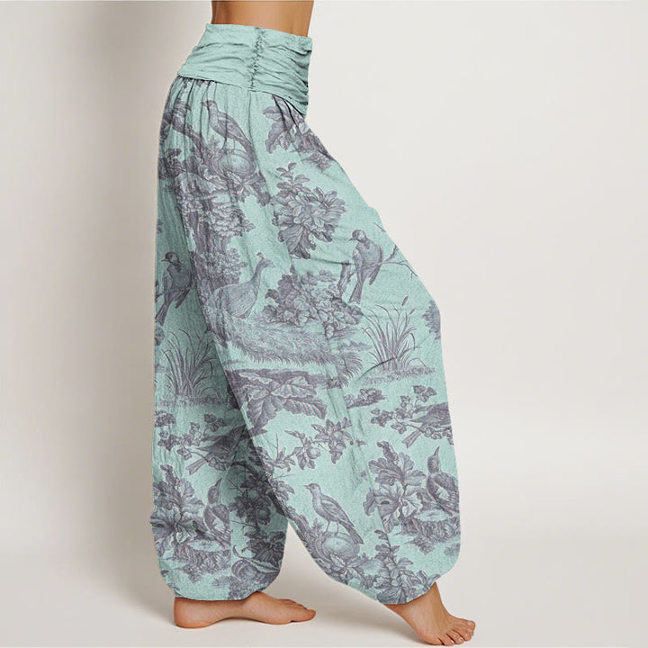 Pantaloni harem elastici in vita da donna con motivo Buddha Stones Birds Trees Rams - image 7