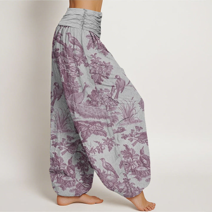 Pantaloni harem elastici in vita da donna con motivo Buddha Stones Birds Trees Rams - image 10