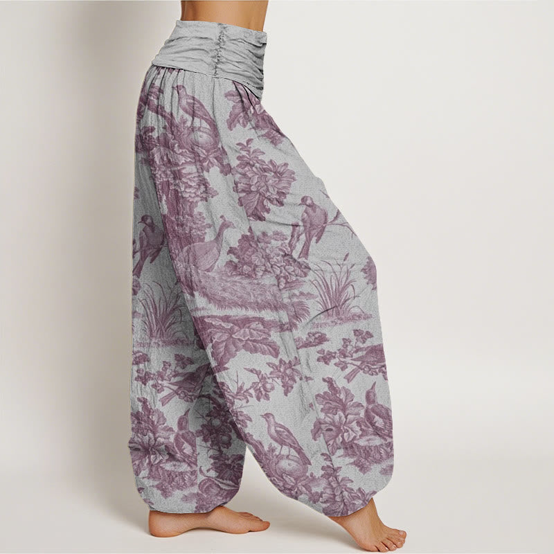 Pantaloni harem da donna con elastico in vita, motivo Buddha Stones Cotton Birds Trees Branches - image 9