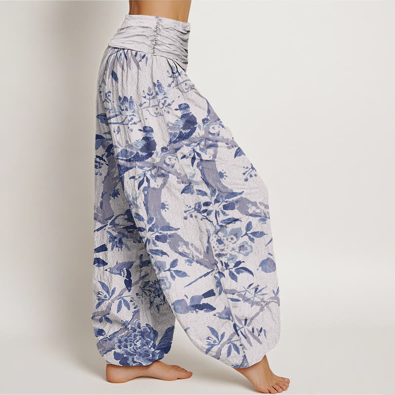 Pantaloni harem da donna con elastico in vita, motivo Buddha Stones Cotton Birds Branch Flowers - image 7