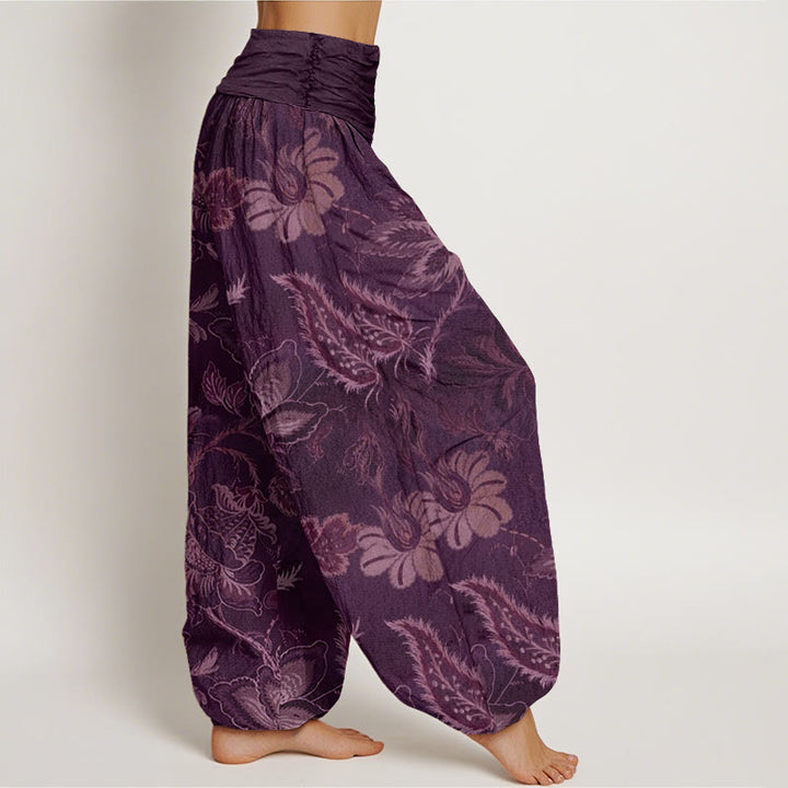 Pantaloni harem da donna con elastico in vita, in cotone, casual, con motivo floreale e foglie, motivo Buddha Stones - image 8