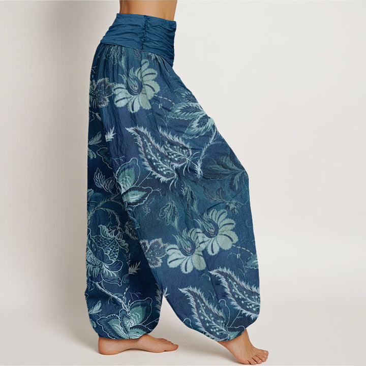 Pantaloni harem da donna con elastico in vita, in cotone, casual, con motivo floreale e foglie, motivo Buddha Stones - image 5