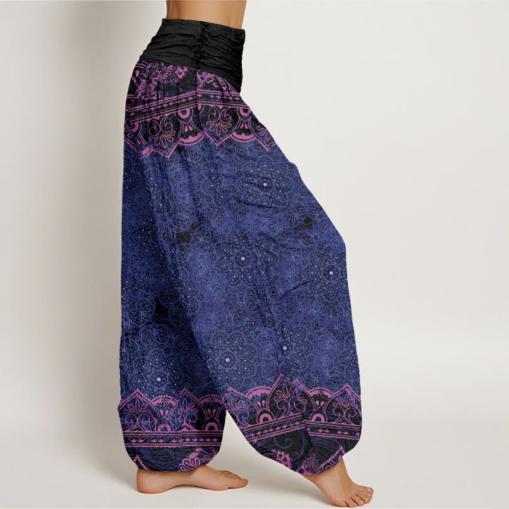 Pantaloni harem elastici in vita da donna con design di fiori mandala Buddha Stones - image 6