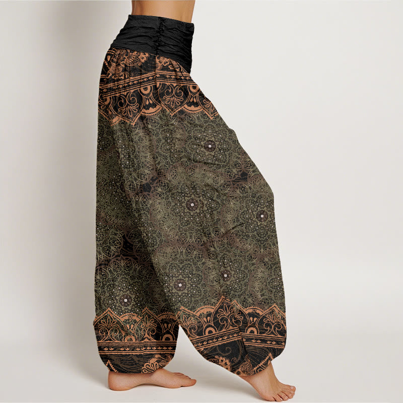 Pantaloni harem elastici in vita da donna con design di fiori mandala Buddha Stones - image 9