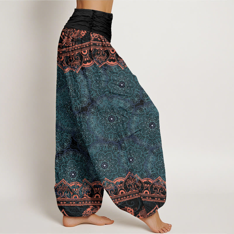 Pantaloni harem da donna con elastico in vita, in cotone, con eleganti fiori mandala e pietre Buddha Stones - image 1