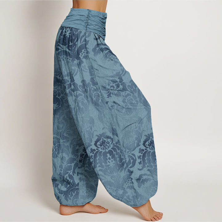Pantaloni harem da donna con elastico in vita, in cotone, casual, con motivo a fiori e foglie, motivo Buddha Stones - image 1