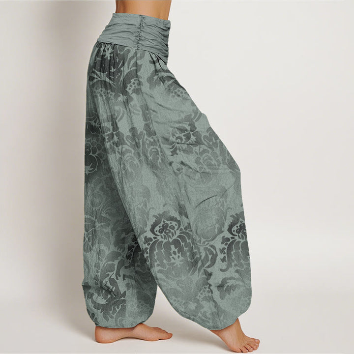 Pantaloni harem elastici in vita da donna con motivo a foglie di fiore casual Buddha Stones - image 9