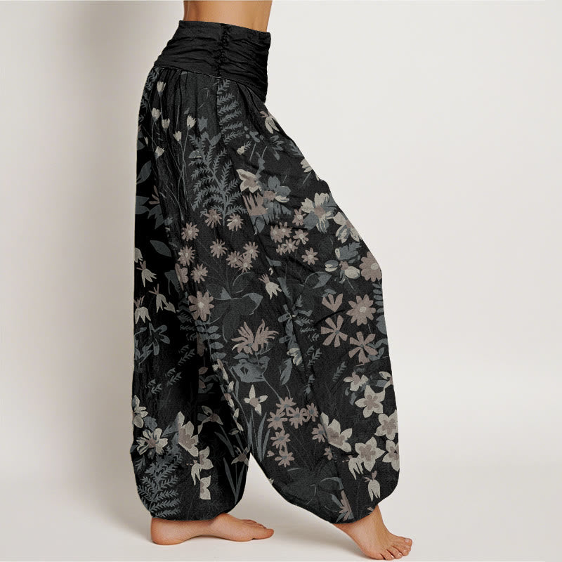 Pantaloni harem con elastico in vita da donna, motivo : Buddha Stones Casual Daisy Flowers Leaves Design - image 6