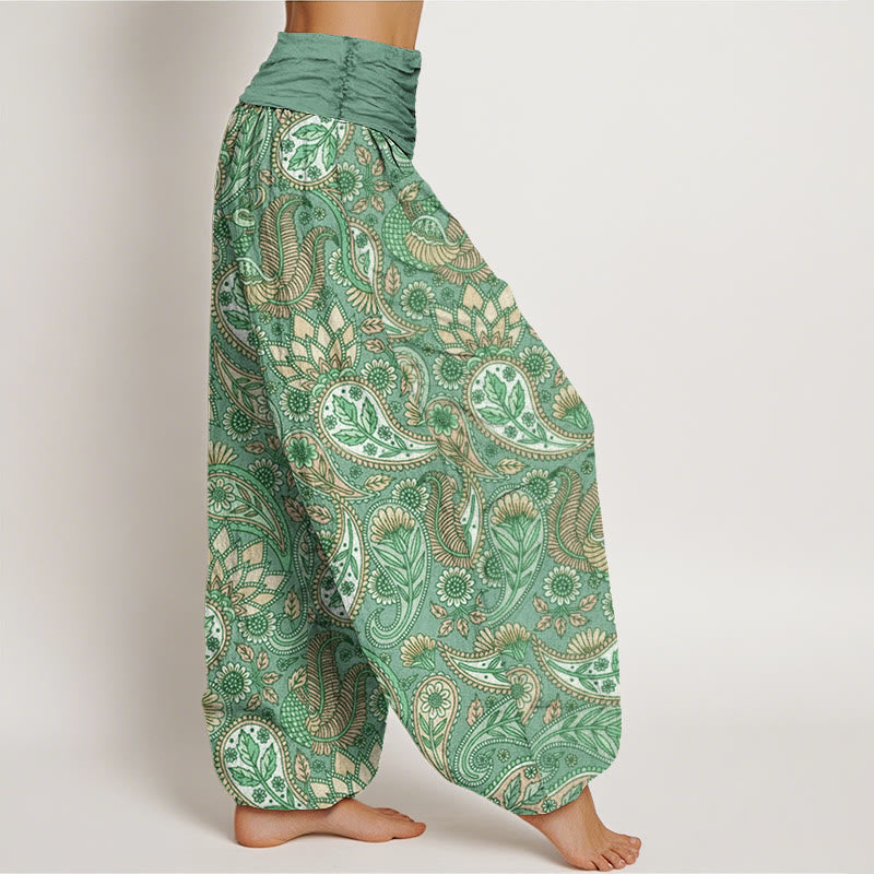 Pantaloni harem da donna con elastico in vita, in cotone, con motivo a fiori di anacardi e girasoli, modello Buddha Stones - image 5