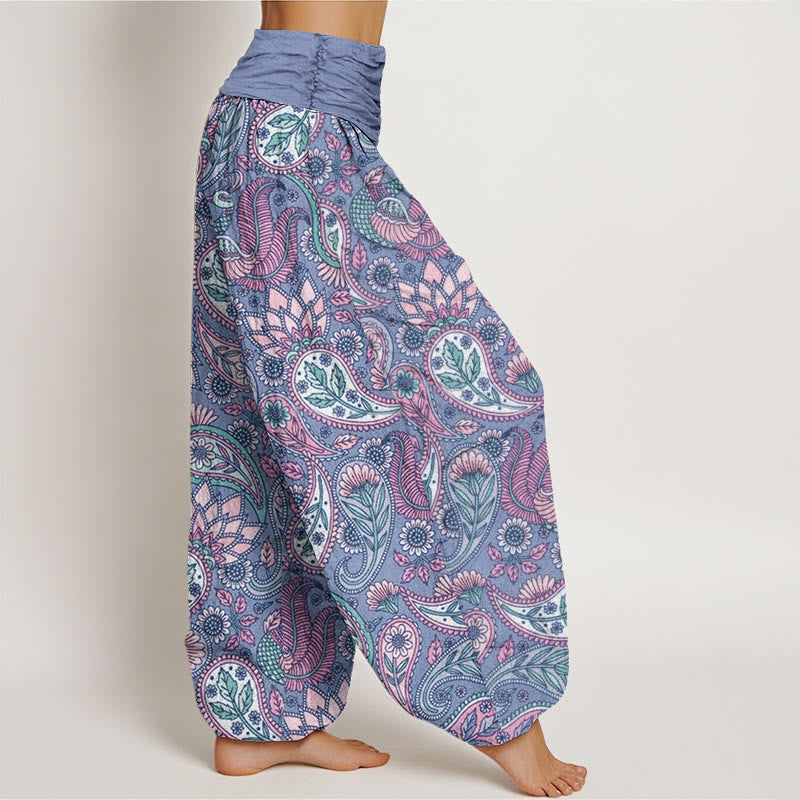 Pantaloni harem elastici in vita da donna con motivo a fiori di anacardi e girasoli, motivo Buddha Stones - image 9