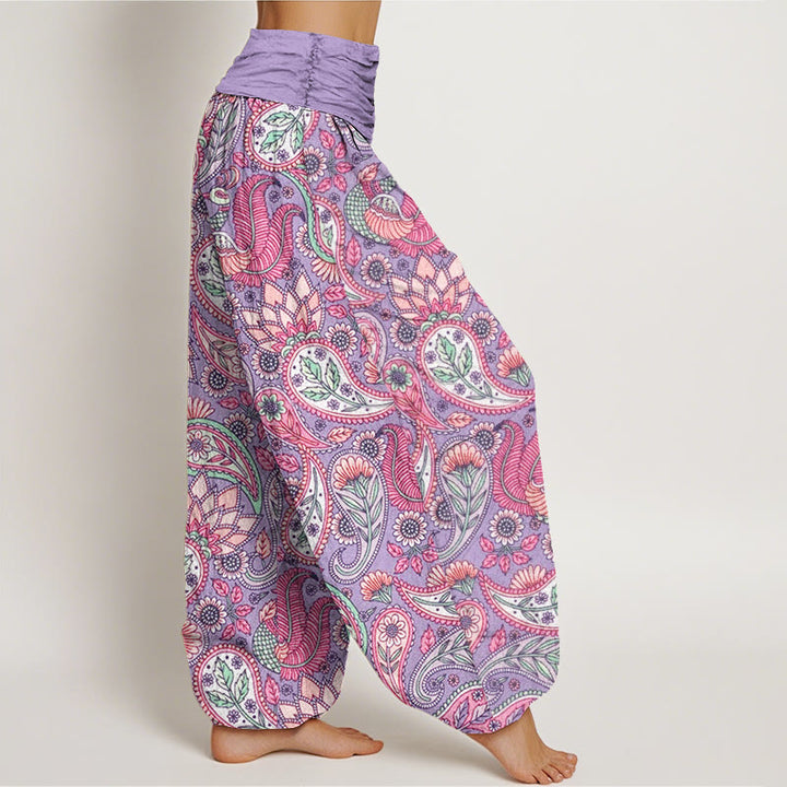 Pantaloni harem da donna con elastico in vita, in cotone, con motivo a fiori di anacardi e girasoli, modello Buddha Stones - image 1