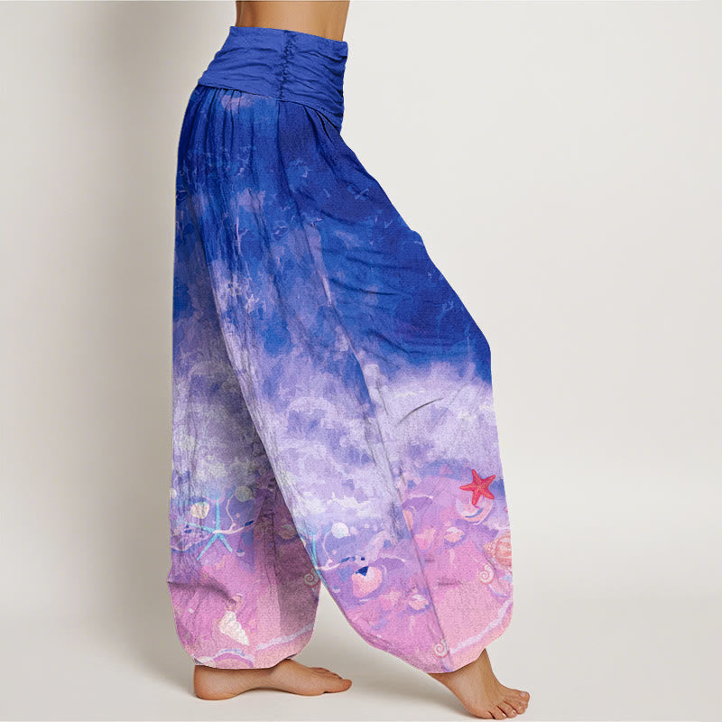 Pantaloni harem da donna con elastico in vita e motivo Buddha Stones in cotone con motivo Vast Ocean - image 8