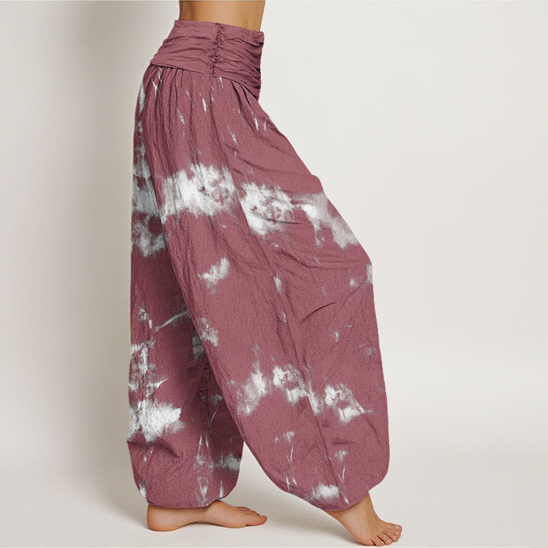Pantaloni harem da donna con elastico in vita, motivo tie-dye, in cotone con linee bianche e pois, motivo Buddha Stones - image 8