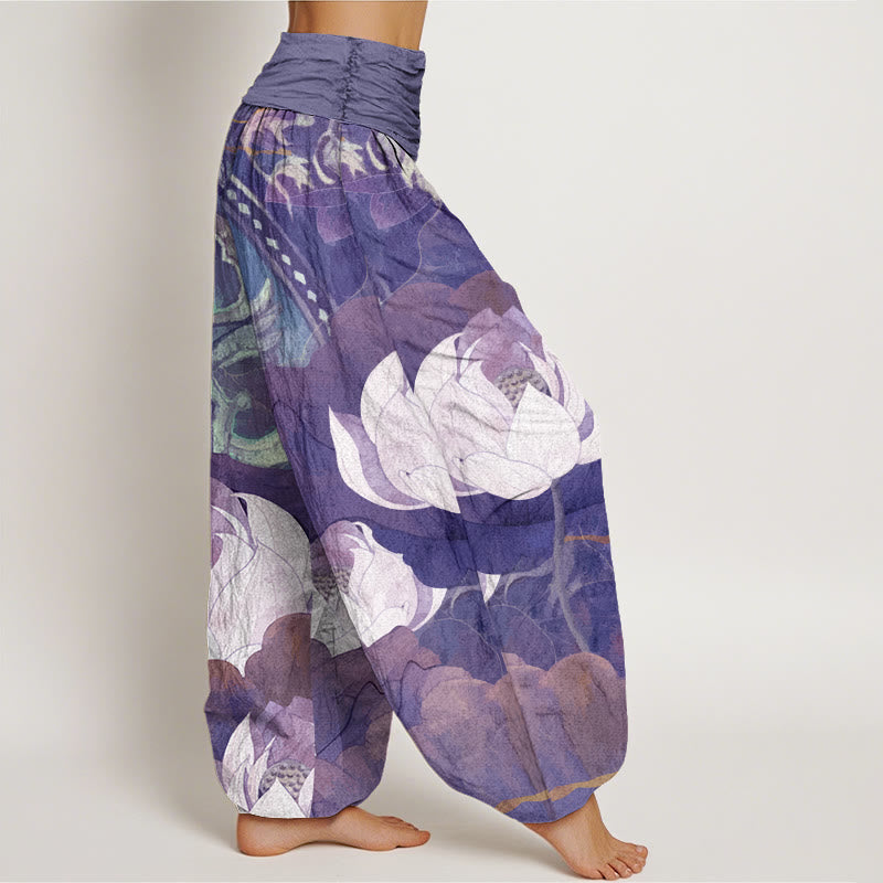 Pantaloni harem casual da donna con elastico in vita, in cotone con motivo a Buddha Stones - image 6