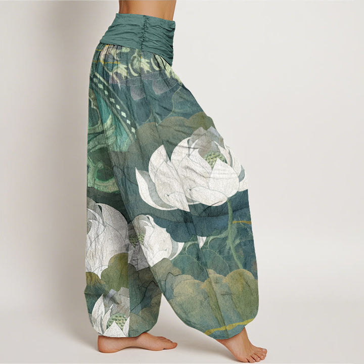 Pantaloni harem casual da donna con elastico in vita, in cotone con motivo a Buddha Stones - image 2
