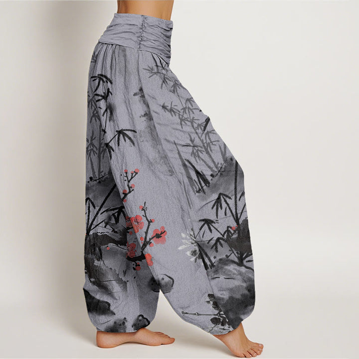 Pantaloni harem da donna con elastico in vita, motivo Buddha Stones Cotton Plum Blossoms Bamboo Orchids Chrysanthemums - image 8