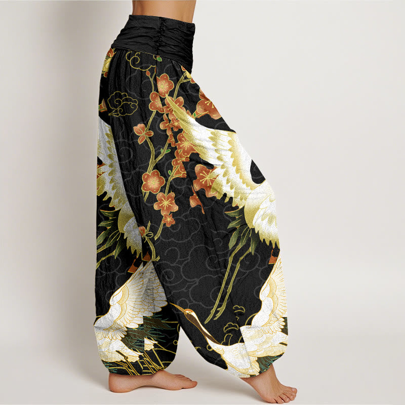Pantaloni harem elastici in vita da donna con motivo Buddha Stones Cranes Flowers Auspicious Clouds - image 2