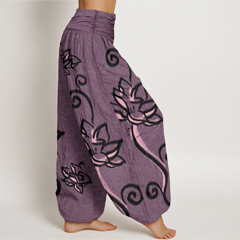 Pantaloni harem elastici in vita da donna con motivo Buddha Stones Casual Lotus Auspicious Clouds - image 10