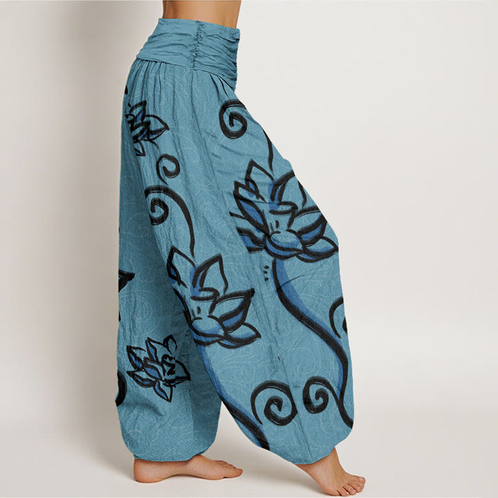 Pantaloni harem da donna con elastico in vita, in cotone, casual, motivo: Buddha Stones Lotus e nuvole di buon auspicio - image 6