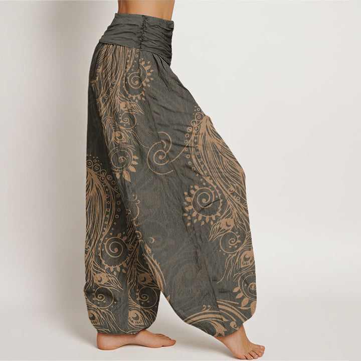 Pantaloni harem da donna con elastico in vita, in cotone, casual, con motivo a pavone, motivo Buddha Stones - image 2