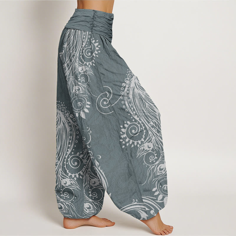Pantaloni harem da donna con elastico in vita, in cotone, casual, con motivo a pavone, motivo Buddha Stones - image 6