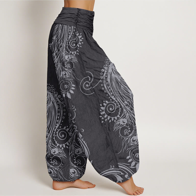 Pantaloni harem da donna con elastico in vita, in cotone, casual, con motivo a pavone, motivo Buddha Stones - image 9