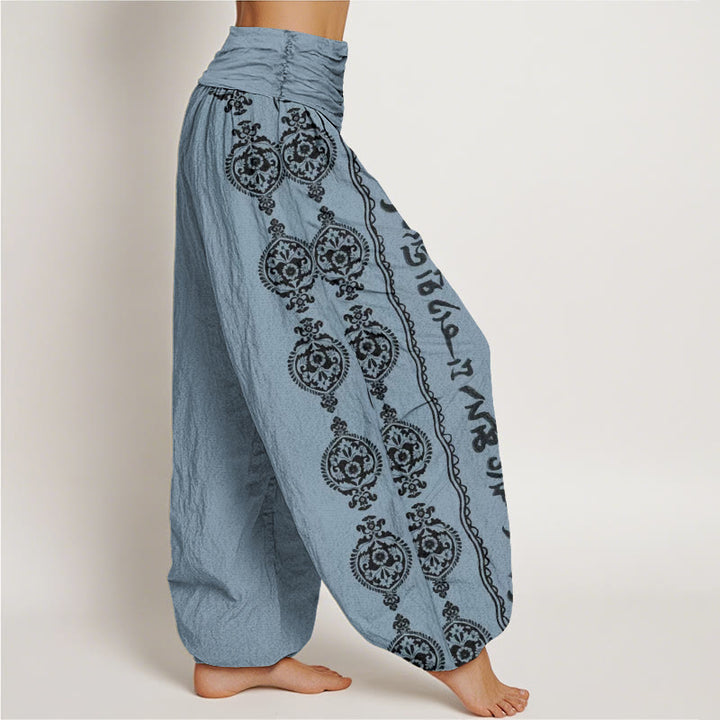 Pantaloni harem da donna con elastico in vita, in cotone, Buddha Stones e mandala Om Mani Padme Hum - image 8